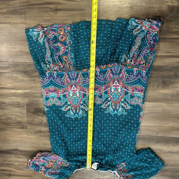 Teal Paisley Women's Off shoulder dress - Picture 5 of 5